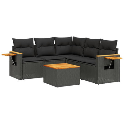 6 Piece Garden Sofa Set with Cushions Black Poly Rattan Payday Deals