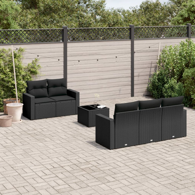 6 Piece Garden Sofa Set with Cushions Black Poly Rattan Payday Deals