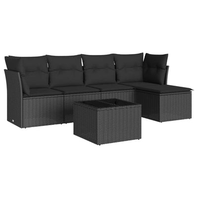 6 Piece Garden Sofa Set with Cushions Black Poly Rattan Payday Deals