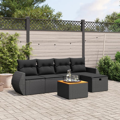 6 Piece Garden Sofa Set with Cushions Black Poly Rattan