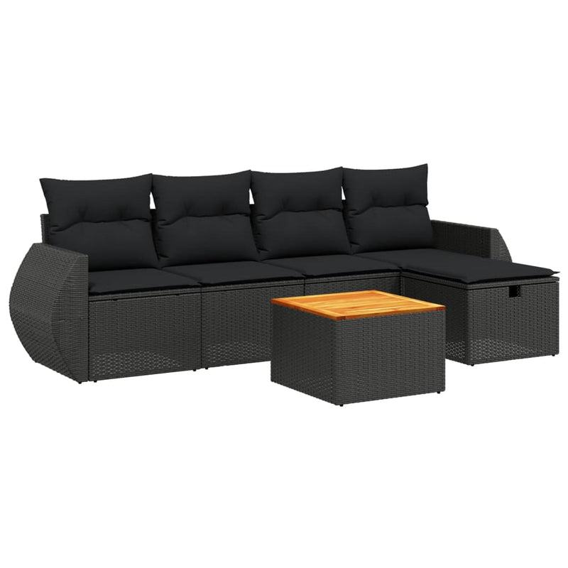 6 Piece Garden Sofa Set with Cushions Black Poly Rattan Payday Deals