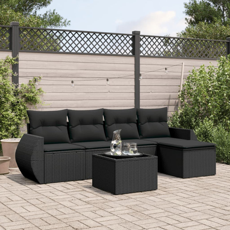 6 Piece Garden Sofa Set with Cushions Black Poly Rattan Payday Deals