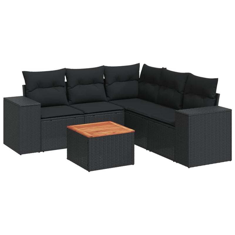 6 Piece Garden Sofa Set with Cushions Black Poly Rattan Payday Deals