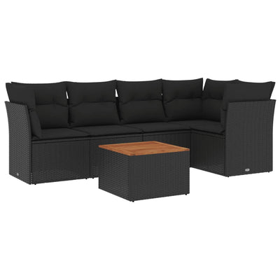 6 Piece Garden Sofa Set with Cushions Black Poly Rattan Payday Deals