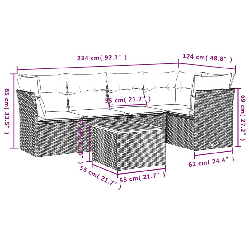 6 Piece Garden Sofa Set with Cushions Black Poly Rattan Payday Deals