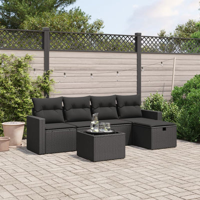 6 Piece Garden Sofa Set with Cushions Black Poly Rattan