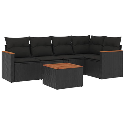 6 Piece Garden Sofa Set with Cushions Black Poly Rattan Payday Deals