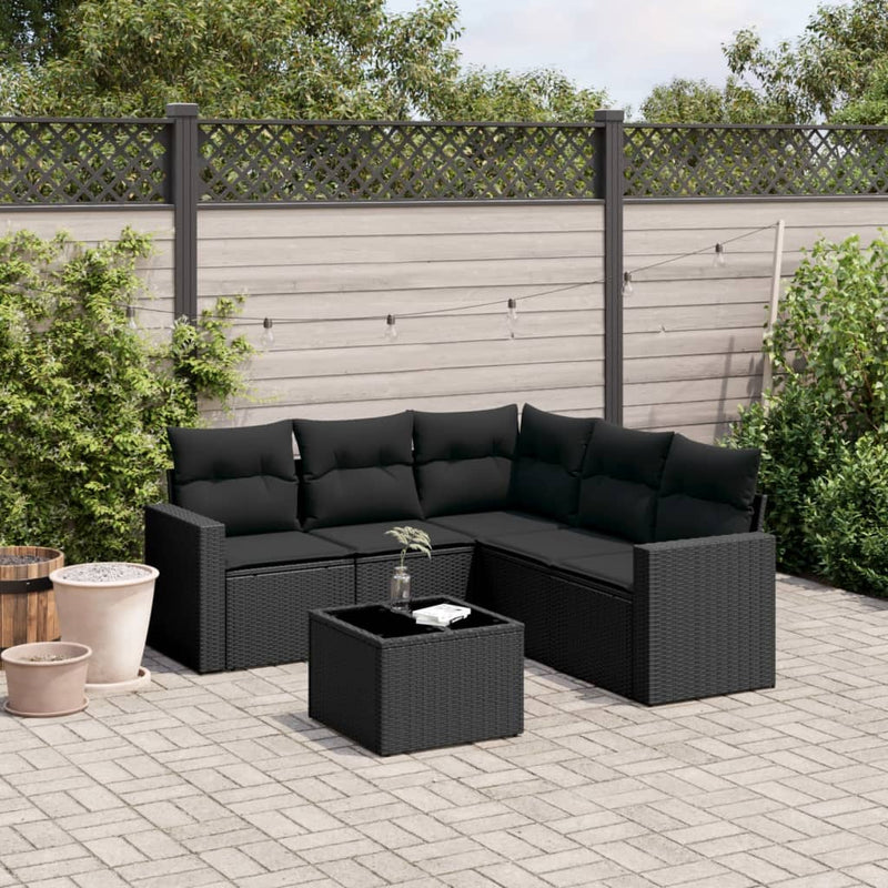 6 Piece Garden Sofa Set with Cushions Black Poly Rattan Payday Deals