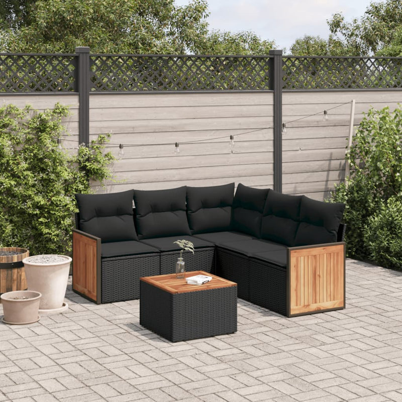 6 Piece Garden Sofa Set with Cushions Black Poly Rattan Payday Deals