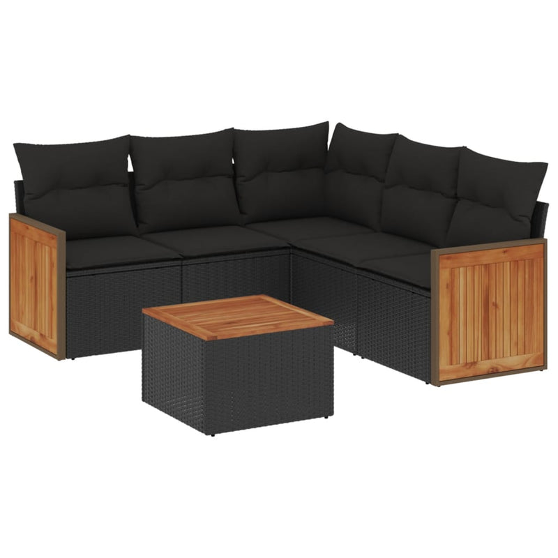 6 Piece Garden Sofa Set with Cushions Black Poly Rattan Payday Deals