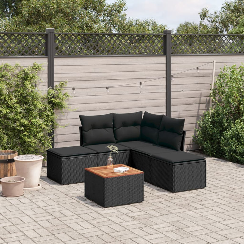 6 Piece Garden Sofa Set with Cushions Black Poly Rattan Payday Deals