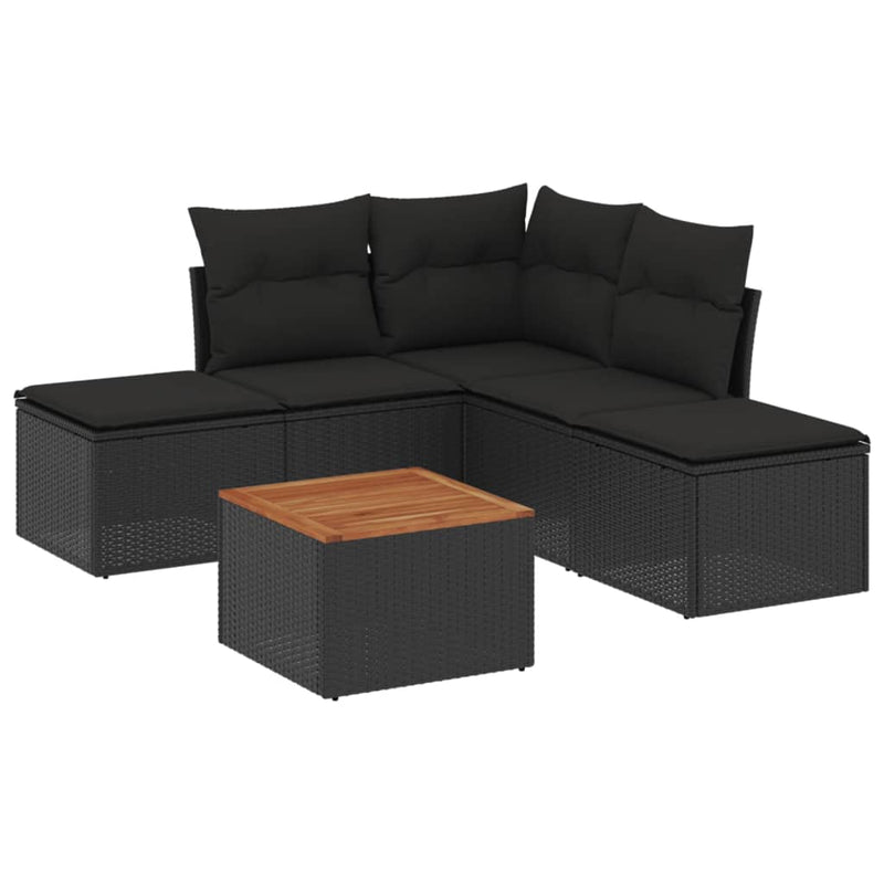 6 Piece Garden Sofa Set with Cushions Black Poly Rattan Payday Deals