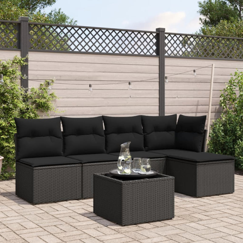 6 Piece Garden Sofa Set with Cushions Black Poly Rattan Payday Deals