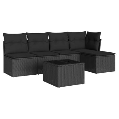 6 Piece Garden Sofa Set with Cushions Black Poly Rattan Payday Deals