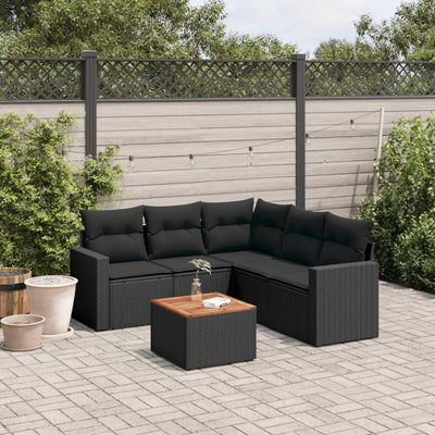 6 Piece Garden Sofa Set with Cushions Black Poly Rattan