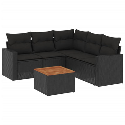 6 Piece Garden Sofa Set with Cushions Black Poly Rattan Payday Deals