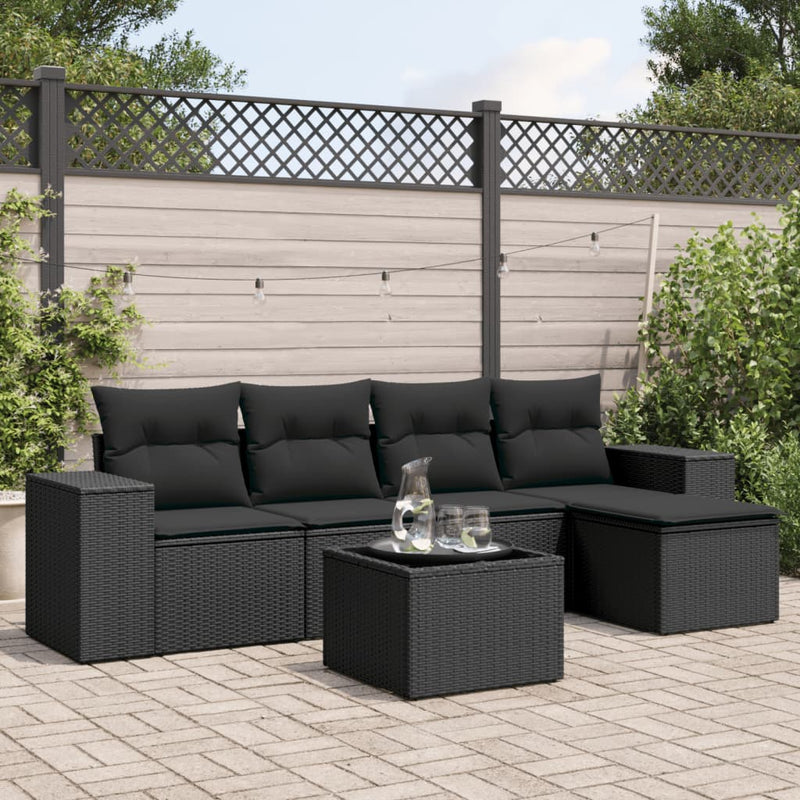 6 Piece Garden Sofa Set with Cushions Black Poly Rattan Payday Deals