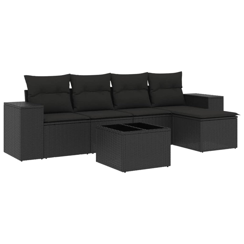 6 Piece Garden Sofa Set with Cushions Black Poly Rattan Payday Deals