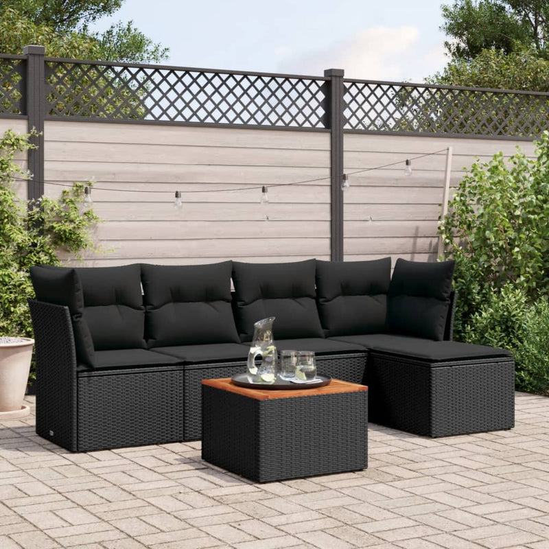 6 Piece Garden Sofa Set with Cushions Black Poly Rattan Payday Deals