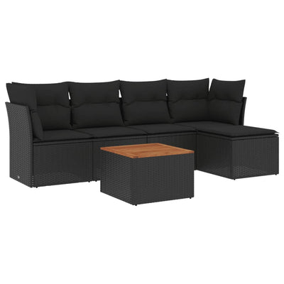 6 Piece Garden Sofa Set with Cushions Black Poly Rattan Payday Deals