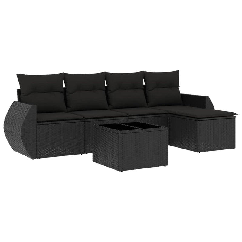 6 Piece Garden Sofa Set with Cushions Black Poly Rattan Payday Deals