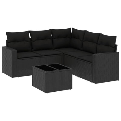 6 Piece Garden Sofa Set with Cushions Black Poly Rattan Payday Deals