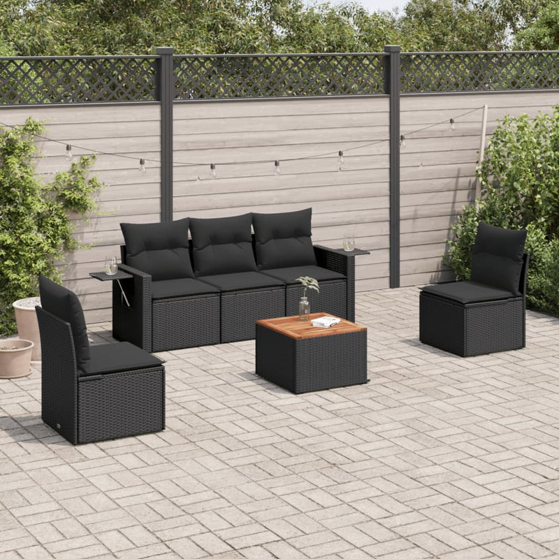 6 Piece Garden Sofa Set with Cushions Black Poly Rattan Payday Deals