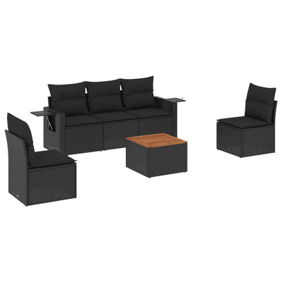 6 Piece Garden Sofa Set with Cushions Black Poly Rattan Payday Deals