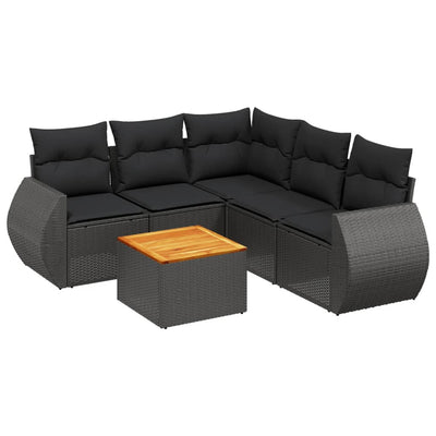 6 Piece Garden Sofa Set with Cushions Black Poly Rattan Payday Deals