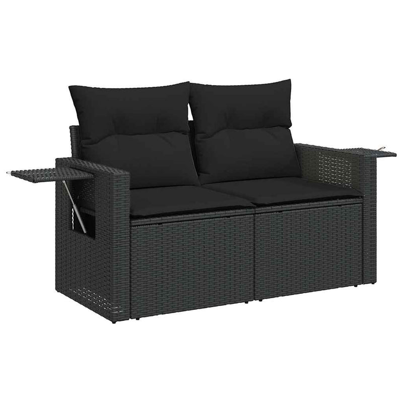 6 Piece Garden Sofa Set with Cushions Black Poly Rattan Acacia Payday Deals