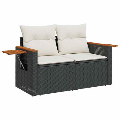 6 Piece Garden Sofa Set with Cushions Black Poly Rattan Acacia Payday Deals