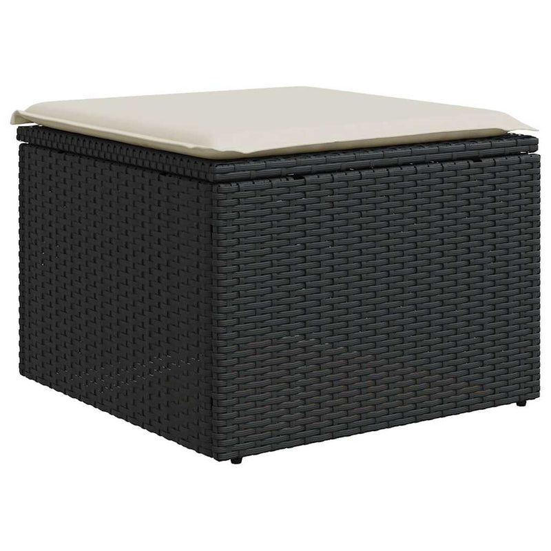 6 Piece Garden Sofa Set with Cushions Black Poly Rattan Acacia Payday Deals