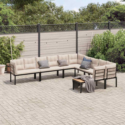 6 Piece Garden Sofa Set with Cushions Black Powder-coated Steel