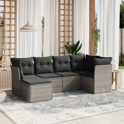 6 Piece Garden Sofa Set with Cushions Grey Poly Rattan