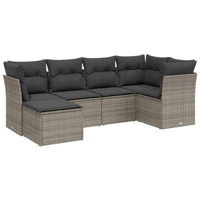 6 Piece Garden Sofa Set with Cushions Grey Poly Rattan Payday Deals