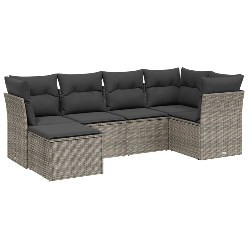 6 Piece Garden Sofa Set with Cushions Grey Poly Rattan Payday Deals