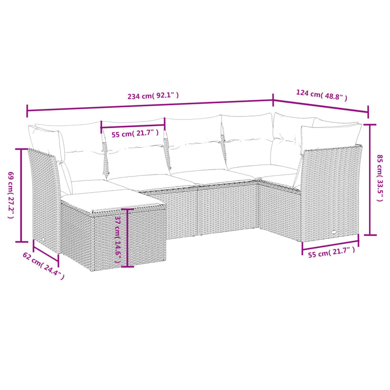 6 Piece Garden Sofa Set with Cushions Grey Poly Rattan Payday Deals