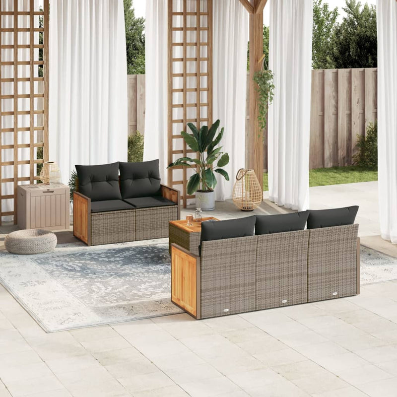 6 Piece Garden Sofa Set with Cushions Grey Poly Rattan Payday Deals