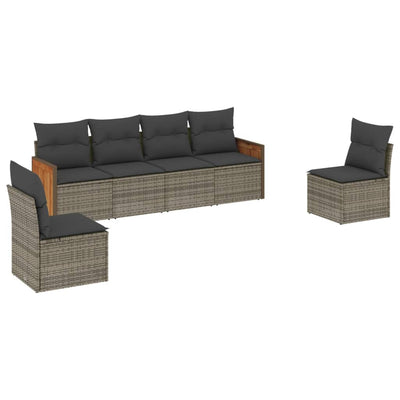 6 Piece Garden Sofa Set with Cushions Grey Poly Rattan Payday Deals