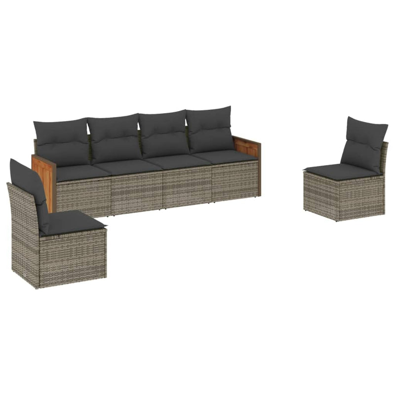 6 Piece Garden Sofa Set with Cushions Grey Poly Rattan Payday Deals