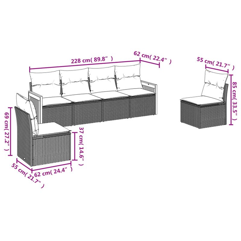 6 Piece Garden Sofa Set with Cushions Grey Poly Rattan Payday Deals