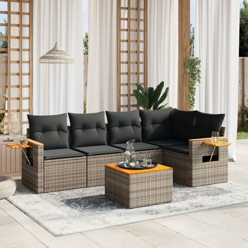6 Piece Garden Sofa Set with Cushions Grey Poly Rattan Payday Deals