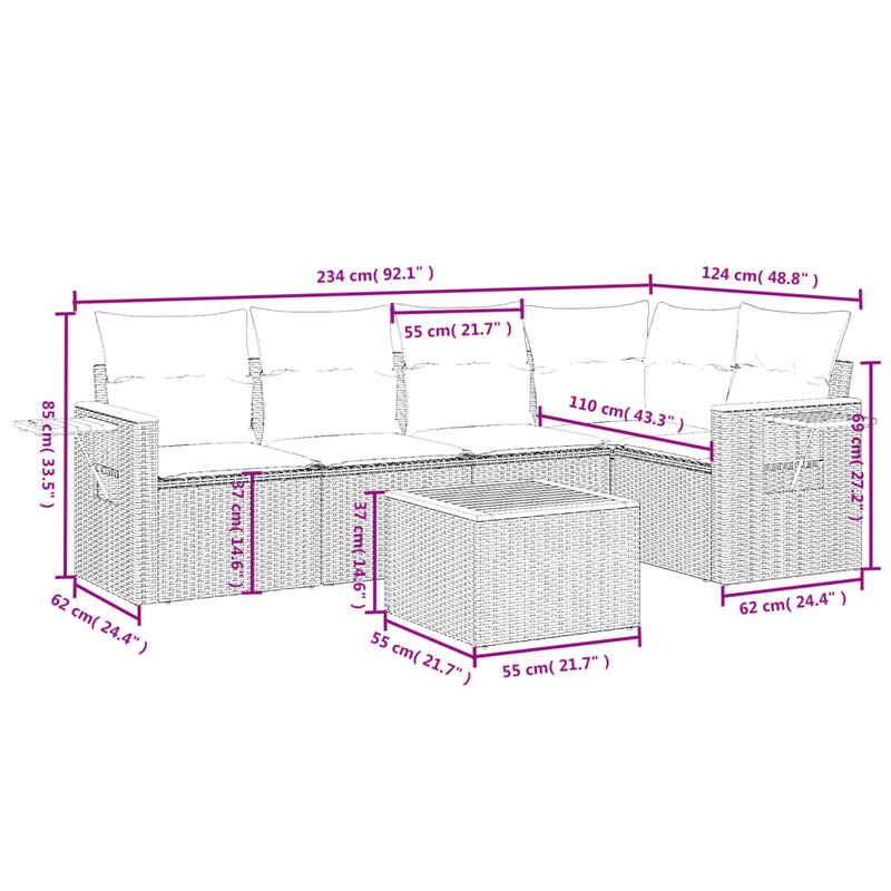 6 Piece Garden Sofa Set with Cushions Grey Poly Rattan Payday Deals