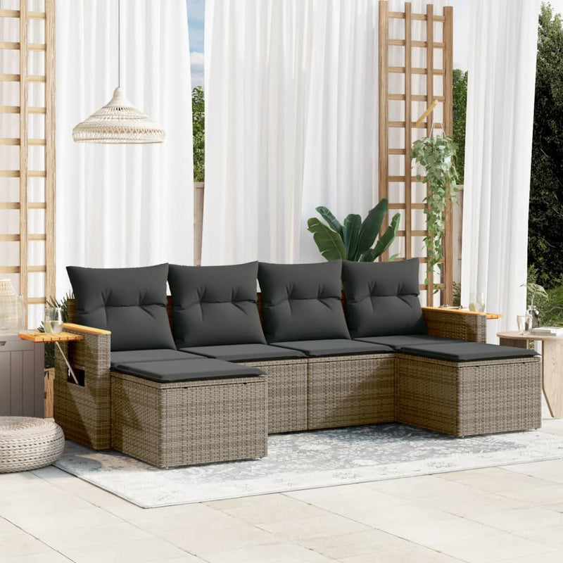 6 Piece Garden Sofa Set with Cushions Grey Poly Rattan Payday Deals