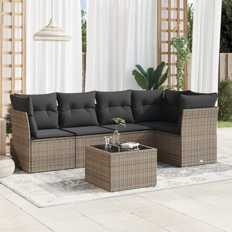 6 Piece Garden Sofa Set with Cushions Grey Poly Rattan Payday Deals