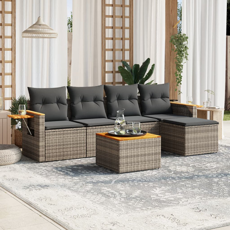 6 Piece Garden Sofa Set with Cushions Grey Poly Rattan Payday Deals