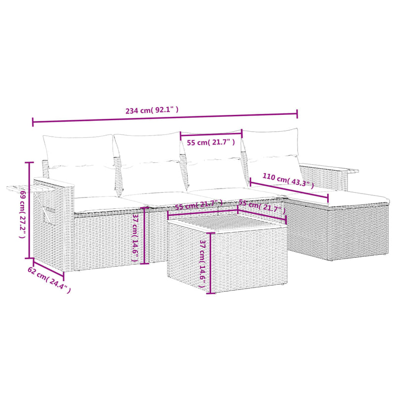 6 Piece Garden Sofa Set with Cushions Grey Poly Rattan Payday Deals