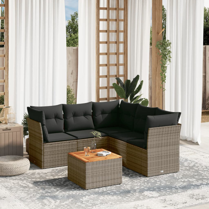 6 Piece Garden Sofa Set with Cushions Grey Poly Rattan Payday Deals