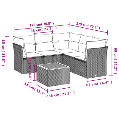 6 Piece Garden Sofa Set with Cushions Grey Poly Rattan Payday Deals