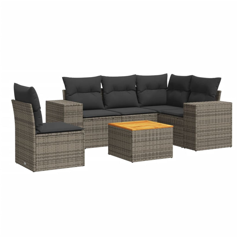 6 Piece Garden Sofa Set with Cushions Grey Poly Rattan Payday Deals